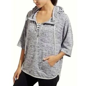 Athleta Short Sleeve Blissful Pullover Hoodie Quarter Zip Gray Marled Sweatshirt